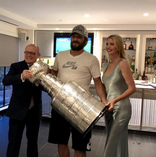 Franco Nuschese with Alexander Ovechkin and the Stanley Cup