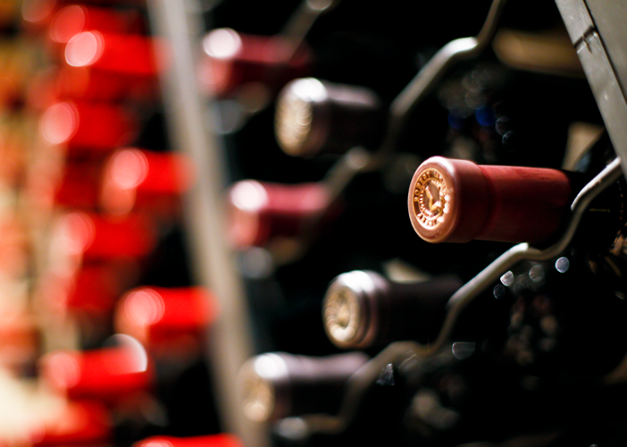 Bottles on wine rack